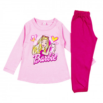 Детска памучна пижама "Барби" в розово и малина 1