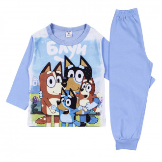 Детска памучна пижама с кученца в светлосиньо