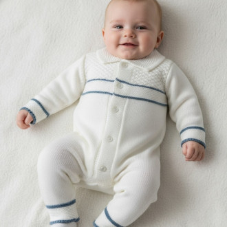 Бебешки гащеризон от плетиво в екрю и синьо