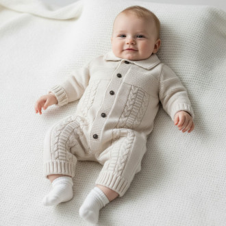 Бебешки гащеризон от плетиво в бежово