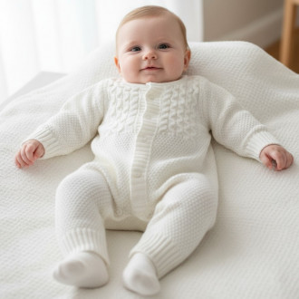 Бебешки гащеризон от плетиво в екрю