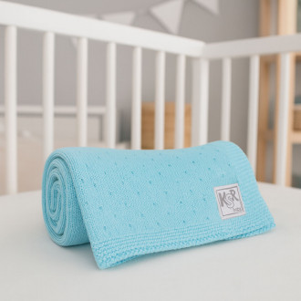 Плетена бебешка пелена от вълнена смес в синьо 80 х 80