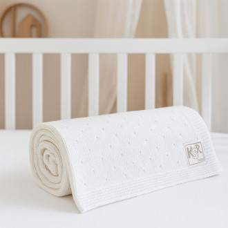Плетена бебешка пелена от вълнена смес в бяло 80 х 80