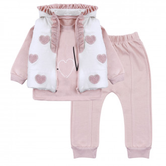 Плътен комплект от 3 части ''Love'' в опушено розово