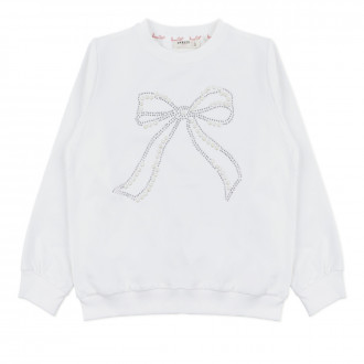 Плътна детска блуза с перли в екрю