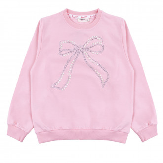 Плътна детска блуза с перли в розово