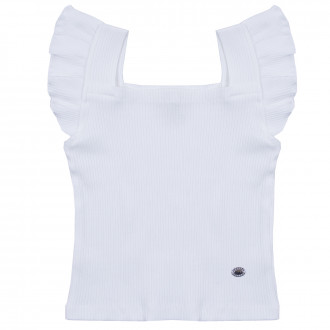 Потник от памучен рипс с къдрички в бяло 1