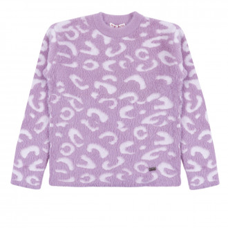 Пуловер с пухено плетиво в лилаво