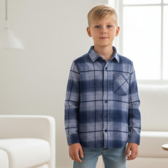 Детска памучна риза в синьо каре