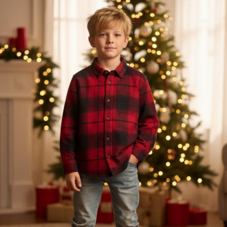 Детска памучна риза в червено каре