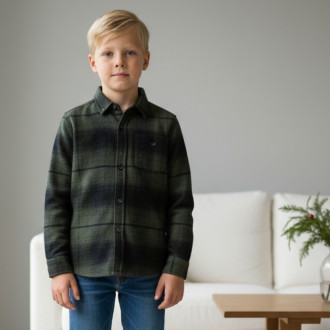 Детска памучна риза в зелено каре