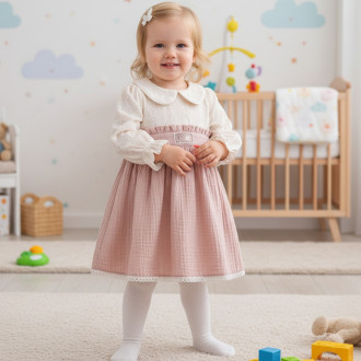 Детска рокля "Love" в крем и пудра