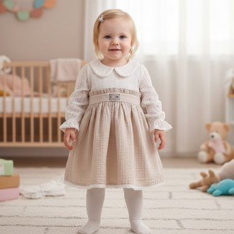 Детска рокля "Love" в крем и бежово