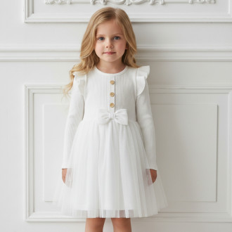 Детска рокля с тюл в екрю