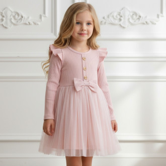 Детска рокля с тюл в пудра