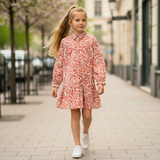 Детска рокля-риза с принт в корал