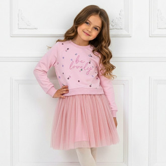 Детска плътна рокля "Be lovely" в розово 1