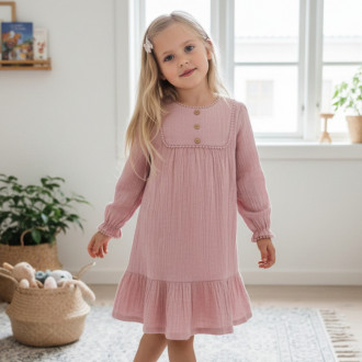 Детска памучна рокля ''Саня'' в опушено розово