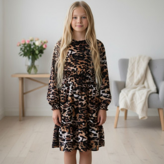 Рокля от шифон в леопардов принт и синджирче
