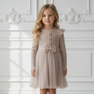 Детска рокля с тюл в бежово