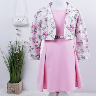 Официална рокля със сако и чантичка в розово и бяло 1