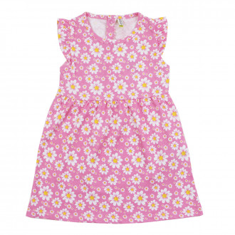Бебешка трикотажна рокля с флорален десен в наситемо розово 1
