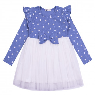 Детска трикотажна рокля с флорален десен в синьо 1