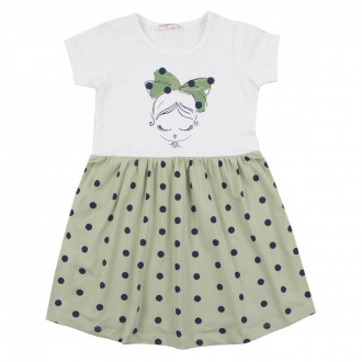 Лятна трикотажна рокля "Art girl" в бяло и зелено 1