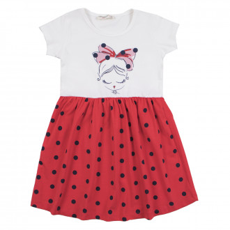 Лятна трикотажна рокля "Art girl" в бяло и диня 1