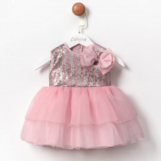Официална бебешка рокля с пайети в розово 1