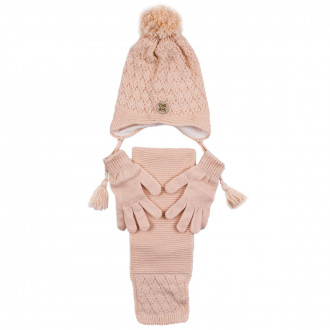 Комплект шал, шапка и ръкавички "Rule girls " в цвят праскова