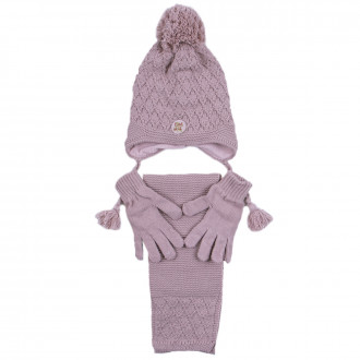 Комплект шал, шапка и ръкавички "Rule girls" в опушено розово