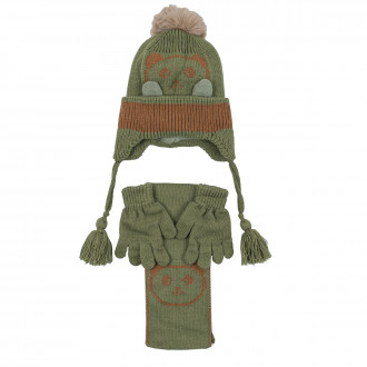 Комплект шал, шапка и ръкавички "little bear" в зелено
