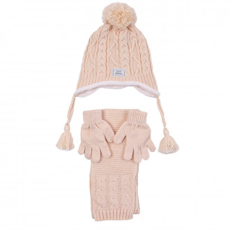 Комплект шал, шапка и ръкавички "Baby style" в праскова