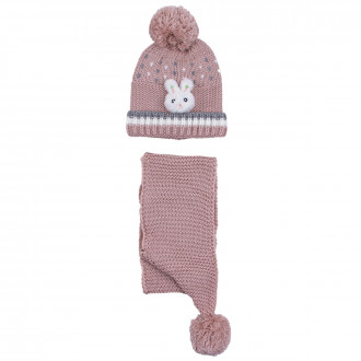 Комплект шал и шапка "Bunny" в опушено розово