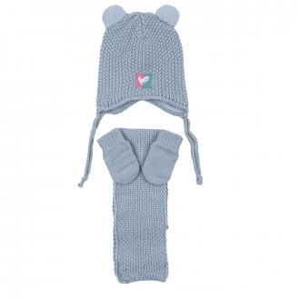 Бебешки комплект шал, шапка и ръкавички с ушички в зелено