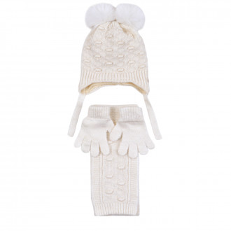 Комплект шал, шапка и ръкавици ''Bubbles'' в крем