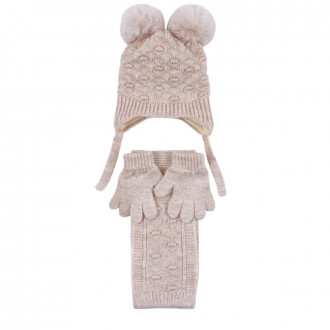 Комплект шал, шапка и ръкавици ''Bubbles'' в бежово