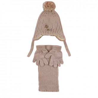 Комплект шал, шапка и ръкавички ''Дино'' в бежово