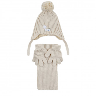 Комплект шал, шапка и ръкавички ''Дино'' в екрю