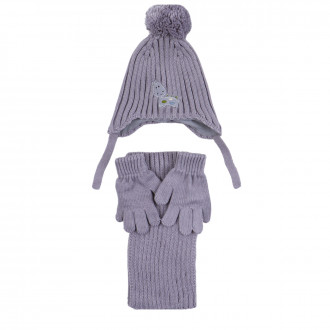 Комплект шал, шапка и ръкавички ''Дино'' в сиво
