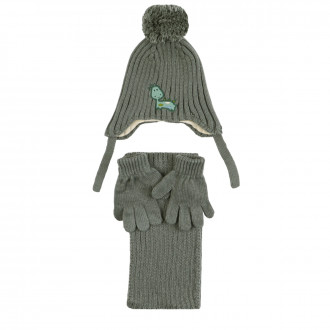 Комплект шал, шапка и ръкавички ''Дино'' зелено