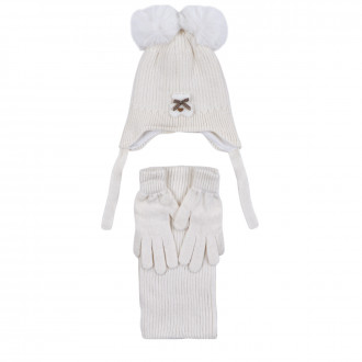 Комплект шал, шапка и ръкавици ''Love'' в екрю
