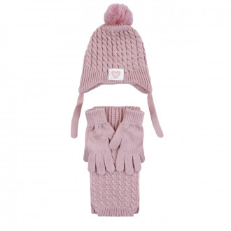 Комплект шал, шапка и ръкавици ''Beautiful'' опушено розово