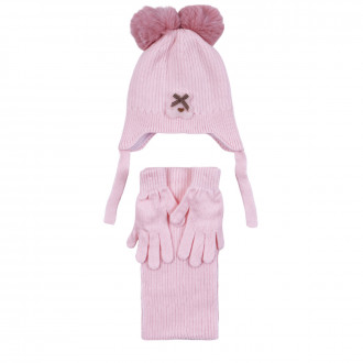 Комплект шал, шапка и ръкавици ''Love'' в розово