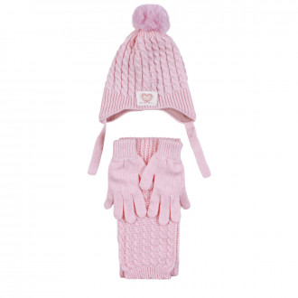 Комплект шал, шапка и ръкавици ''Beautiful'' в розово
