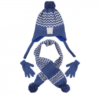 Комплект шал, шапка и ръкавици ''Zig-zag'' в синьо