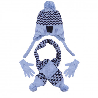 Комплект шал, шапка и ръкавици ''Zig-zag'' в светлосиньо