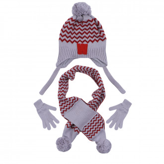 Комплект шал, шапка и ръкавици ''Zig-zag'' в сиво