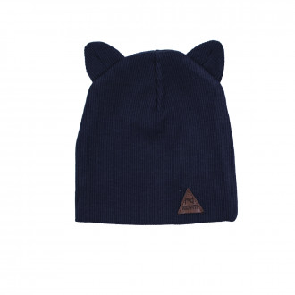 Двупластова трикотажна шапка с ушички в цвят индиго